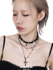 สร้อยคอหนังรูปไม้กางเขน Raven Cross เคลือบแพลตตินัม 18K ของ Dark Crows™