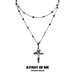 สร้อยคอหนังรูปไม้กางเขน Raven Cross เคลือบแพลตตินัม 18K ของ Dark Crows™