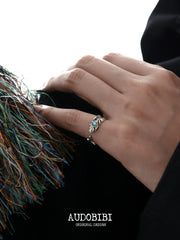 Divine Plume Neo-Chinese Style 925 Sterling Silver Turquoise Feather Adjustable-Opening Ring™