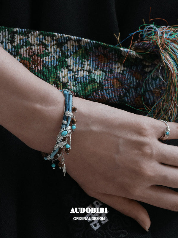 Divine Plume Neo-Chinese Style 925 Sterling Silver Turquoise Feather Adjustable-Opening Ring™
