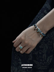 Divine Plume Neo-Chinese Style 925 Sterling Silver Turquoise and Tiger's Eye Ethnic-Style Feather Ring™