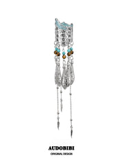 Divine Plume Neo-Chinese Style Feather Ethnic-Style Turquoise and Tiger's Eye Tassel Feather Hair Clip™