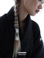 Divine Plume Neo-Chinese Style Feather Ethnic-Style Turquoise and Tiger's Eye Tassel Feather Hair Clip™