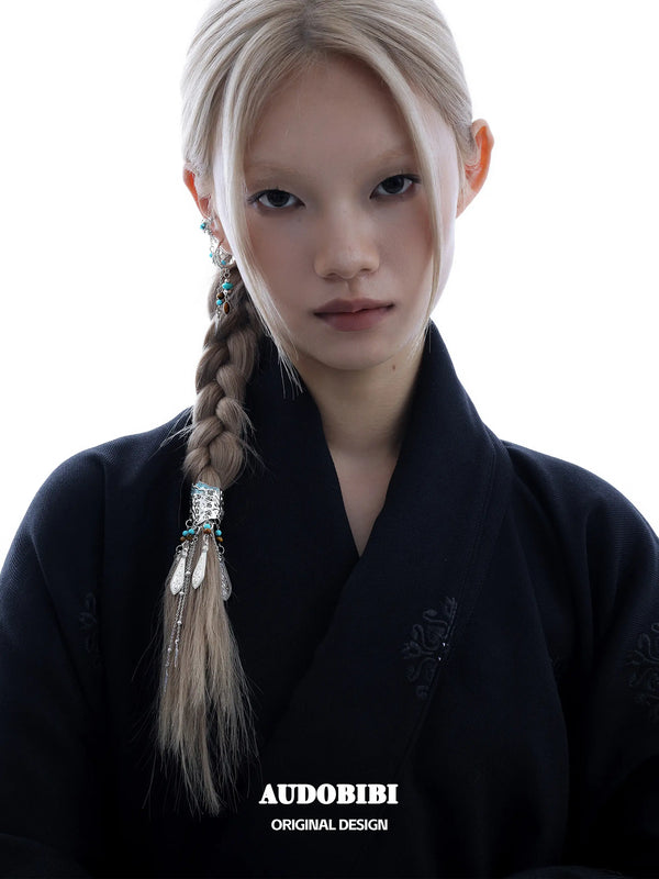 Divine Plume Neo-Chinese Style Feather Ethnic-Style Turquoise and Tiger's Eye Tassel Feather Hair Clip™