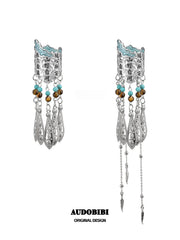Divine Plume Neo-Chinese Style Feather Ethnic-Style Turquoise and Tiger's Eye Tassel Feather Hair Clip™