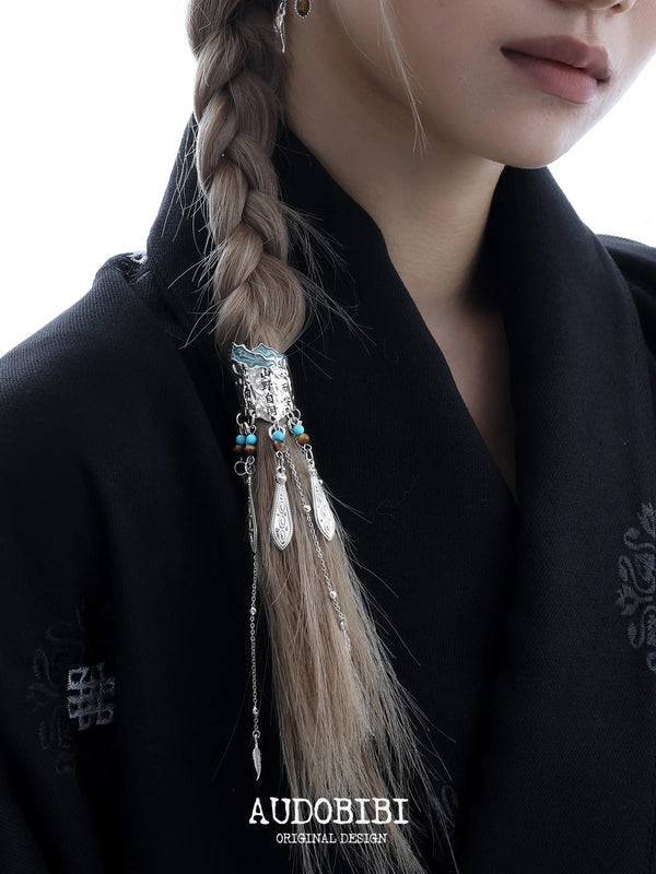 Divine Plume Neo-Chinese Style Feather Ethnic-Style Turquoise and Tiger's Eye Tassel Feather Hair Clip™