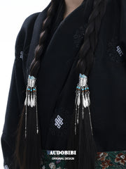 Divine Plume Neo-Chinese Style Feather Ethnic-Style Turquoise and Tiger's Eye Tassel Feather Hair Clip™