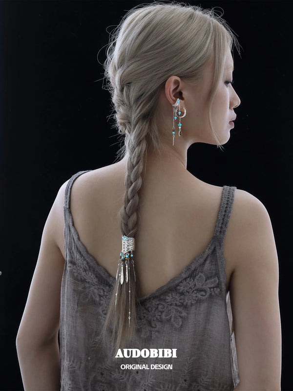 Divine Plume Neo-Chinese Style Feather Ethnic-Style Turquoise and Tiger's Eye Tassel Feather Hair Clip™