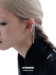 Divine Plume Neo-Chinese Style Platinum Plating Ethnic-Style Turquoise Tassel Feather Ear Clip Ear Cuff™