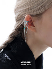 Divine Plume Neo-Chinese Style Platinum Plating Ethnic-Style Turquoise Tassel Feather Ear Clip Ear Cuff™