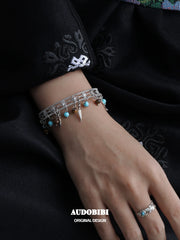 Divine Plume Neo-Chinese Style Platinum Plating Feather Ethnic-Style Turquoise and Tiger's Eye Feather Bracelet Bangle™