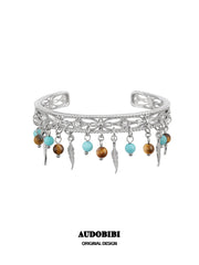Divine Plume Neo-Chinese Style Platinum Plating Feather Ethnic-Style Turquoise and Tiger's Eye Feather Bracelet Bangle™