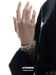 Divine Plume Neo-Chinese Style Platinum Plating Feather Ethnic-Style Turquoise and Tiger's Eye Feather Bracelet Bangle™
