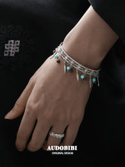 Divine Plume Neo-Chinese Style Platinum Plating Feather Ethnic-Style Turquoise and Tiger's Eye Feather Bracelet Bangle™