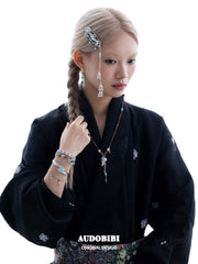 Divine Plume Neo-Chinese Style Platinum Plating Feather Ethnic-Style Turquoise and Tiger's Eye Tassel Feather Bracelet™