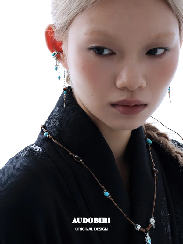 Divine Plume Neo-Chinese Style Platinum Plating Tassel Feather Ethnic-Style Ear Clip Ear Cuffs™