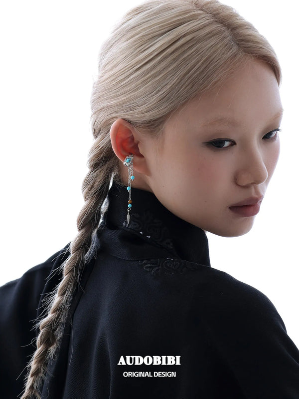 Divine Plume Neo-Chinese Style Platinum Plating Tassel Feather Ethnic-Style Ear Clip Ear Cuffs™