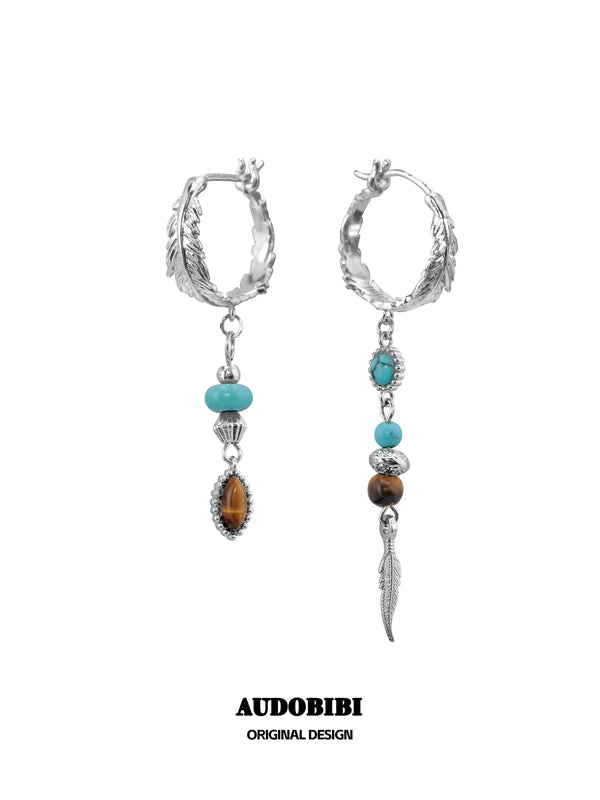 Divine Plume Neo-Chinese Style S925 Platinum Plating Irregular Ethnic-Style Feather Pendant Dangle Earrings™
