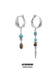 Divine Plume Neo-Chinese Style S925 Platinum Plating Irregular Ethnic-Style Feather Pendant Dangle Earrings™
