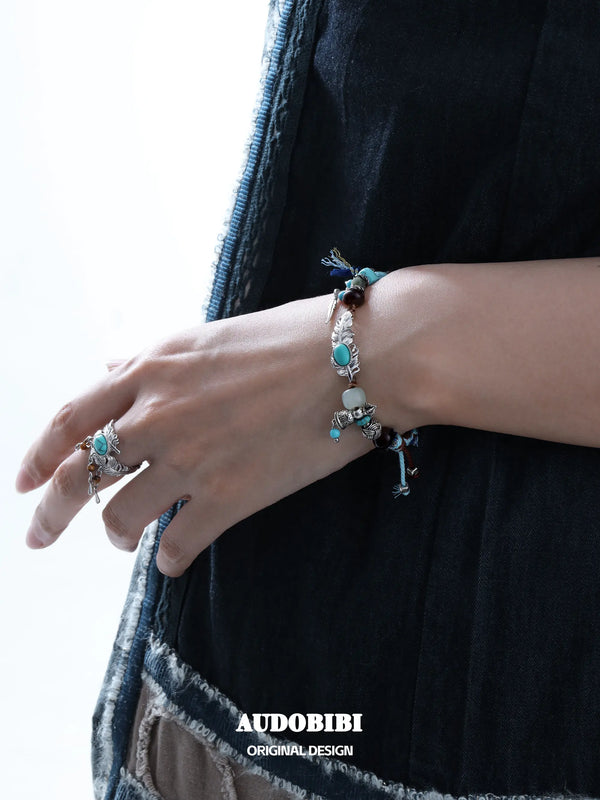 Divine Plume Neo-Chinese Style Tibetan Silver, Agate, Turquoise & Jade Ethnic-Style Braided Bracelet ™