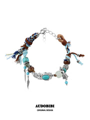 Divine Plume Neo-Chinese Style Tibetan Silver, Agate, Turquoise & Jade Ethnic-Style Braided Bracelet ™
