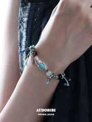 Divine Plume Neo-Chinese Style Tibetan Silver, Agate, Turquoise & Jade Ethnic-Style Braided Bracelet ™