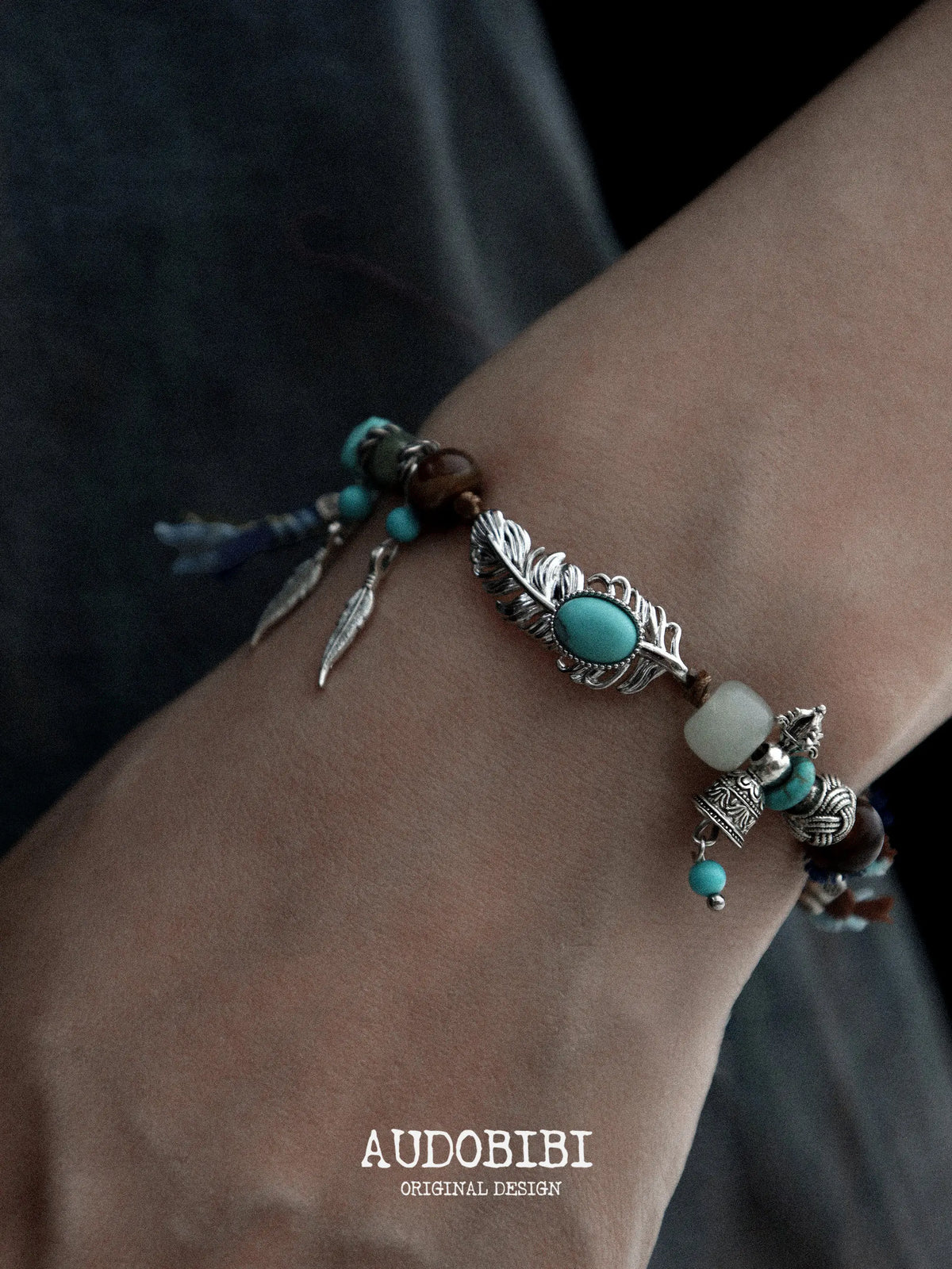Divine Plume Neo-Chinese Style Tibetan Silver, Agate, Turquoise & Jade Ethnic-Style Braided Bracelet ™