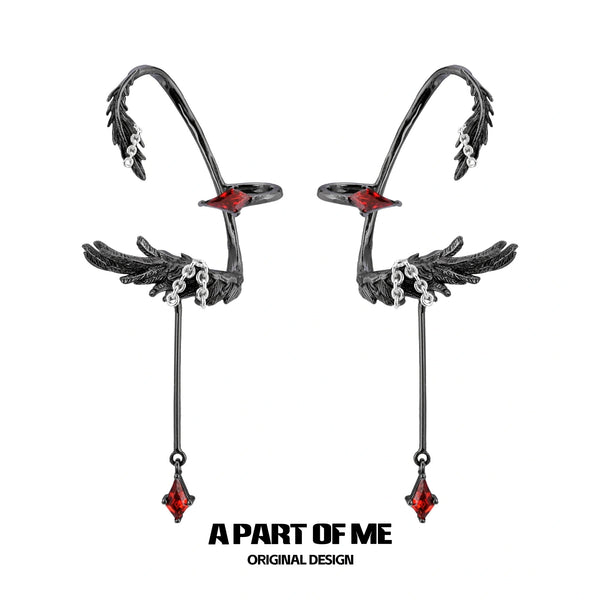 Divine Plume Dove＆Crow 18K Platinum Plated Slyus Zircon Ear Hook Earclips™
