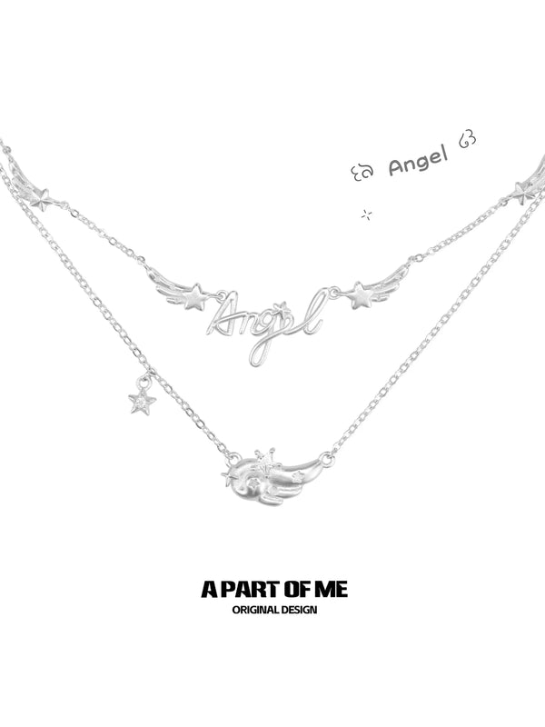 Divine Plume Platinum-Plated Angel Logo Layered Pendant Necklace™
