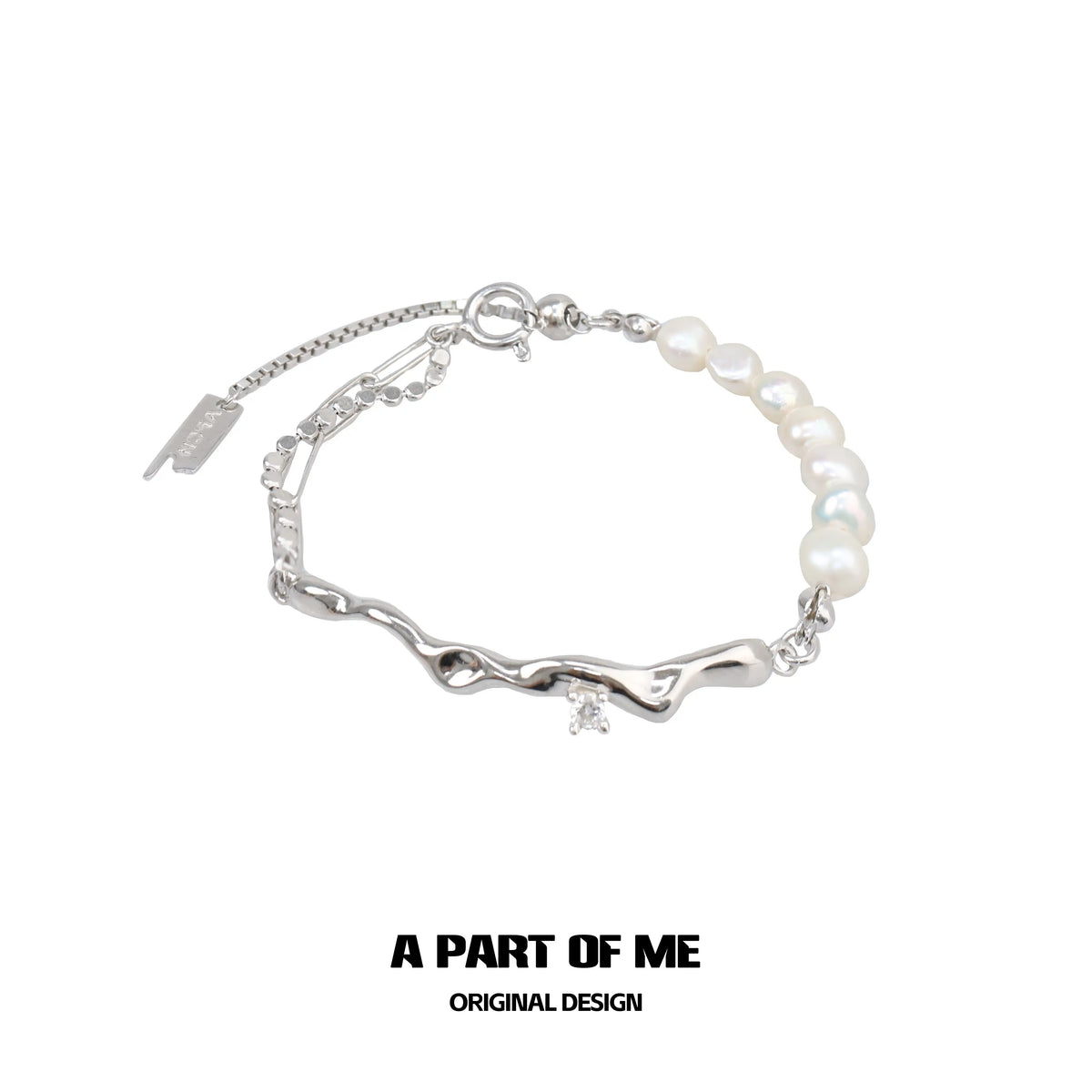 Forever Elegant 925 Sterling Silver Natural Baroque Pearl Adjustable Bracelet™