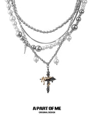 Forever Elegant Heavy Craft Multi-Layer Pearls Beaded Cross Pendant Necklace™