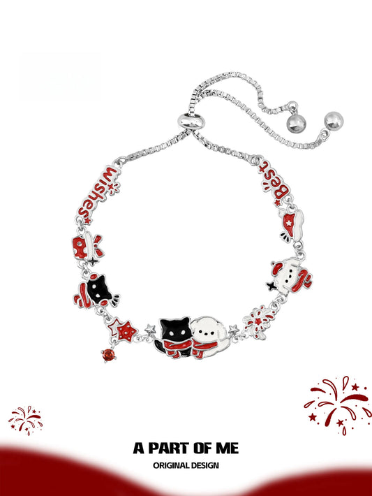 Happy New Year Platinum Plating Kittens and Puppies Setting Off Fireworks Bracelet™
