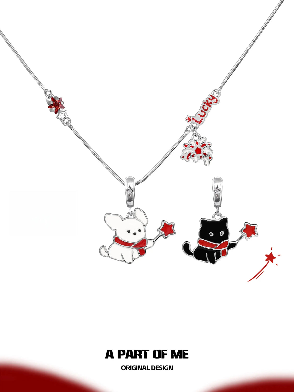 Happy New Year Platinum Plating Kittens and Puppies Setting Off Fireworks Necklace™