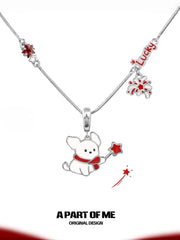 Happy New Year Platinum Plating Kittens and Puppies Setting Off Fireworks Necklace™