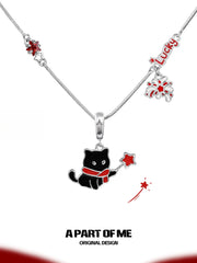 Happy New Year Platinum Plating Kittens and Puppies Setting Off Fireworks Necklace™