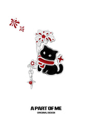 Happy New Year Platinum Plating Kittens and Puppies Setting Off Fireworks No Piercing Ear Cuff Ear Clip™