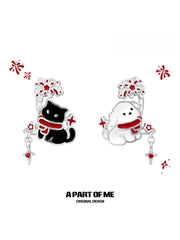 Happy New Year Platinum Plating Kittens and Puppies Setting Off Fireworks No Piercing Ear Cuff Ear Clip™
