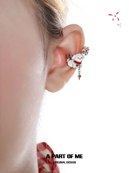 Happy New Year Platinum Plating Kittens and Puppies Setting Off Fireworks No Piercing Ear Cuff Ear Clip™