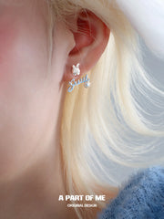 Hello Winter 925 Sterling Silver Snowflake Rabbit Asymmetrical Stud Earrings™