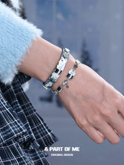 Hello Winter Black Kitten and White Puppy Blue Leather Bracelet™