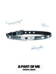 Hello Winter Black Kitten and White Puppy Blue Leather Choker™