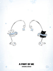 Hello Winter Black Kitten and White Puppy Irregular Ear Cuffs Ear Climbers™