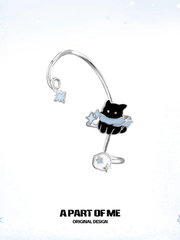 Hello Winter Black Kitten and White Puppy Irregular Ear Cuffs Ear Climbers™