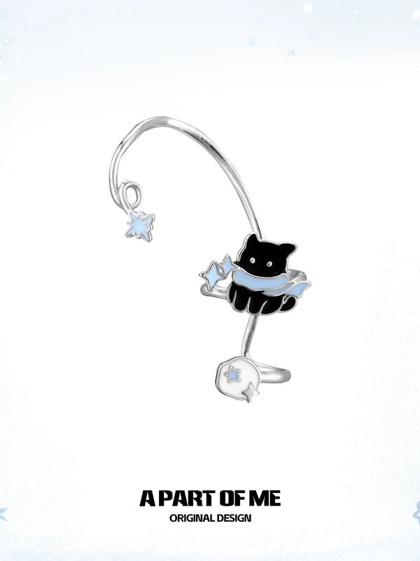 Hello Winter Black Kitten and White Puppy Irregular Ear Cuffs Ear Climbers™