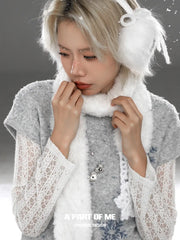 สร้อยคอจี้รูปเกล็ดหิมะและแมวชุบแพลตตินัม 18K Hello Winter Meow™