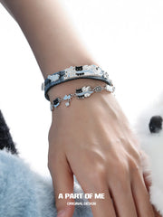 Hello Winter Platinum-Plated Black Kitten and White Puppy Pull-Adjustable Bracelet™