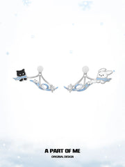 Hello Winter Platinum-Plated Black Kitten and White Puppy Stud Earrings™