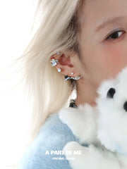 Hello Winter Platinum-Plated Black Kitten and White Puppy Stud Earrings™