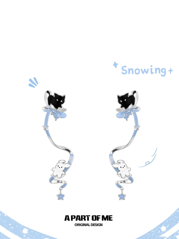 Hello Winter Platinum-Plated Kitten＆ Puppy Detachable Earring Clip™