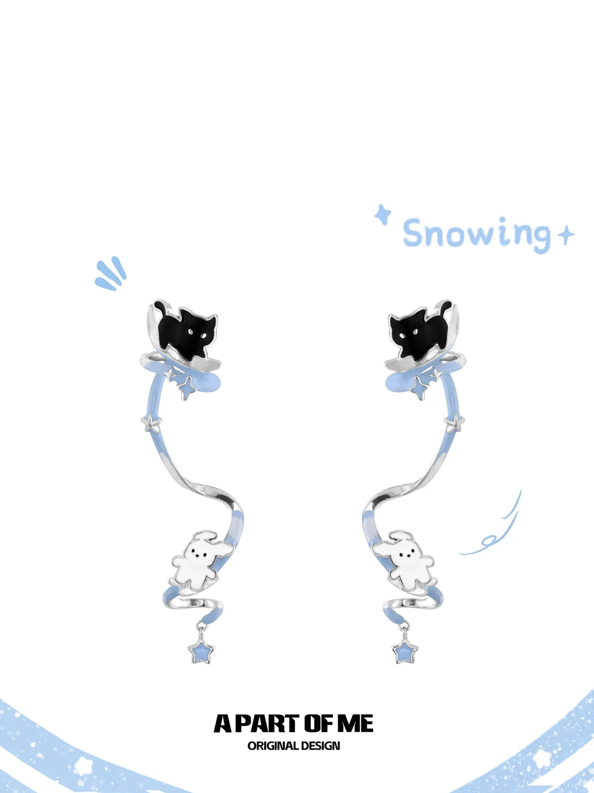 Hello Winter Platinum-Plated Kitten＆ Puppy Detachable Earring Clip™